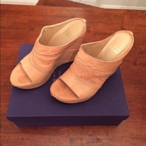 Stuart Weitzman tan wedge 4” heels.